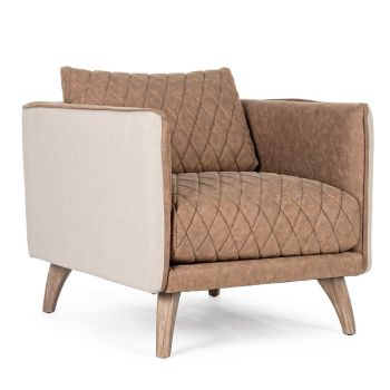 Armchair in Ash Wood and Polyester and Linen Homemotion - Rosemund