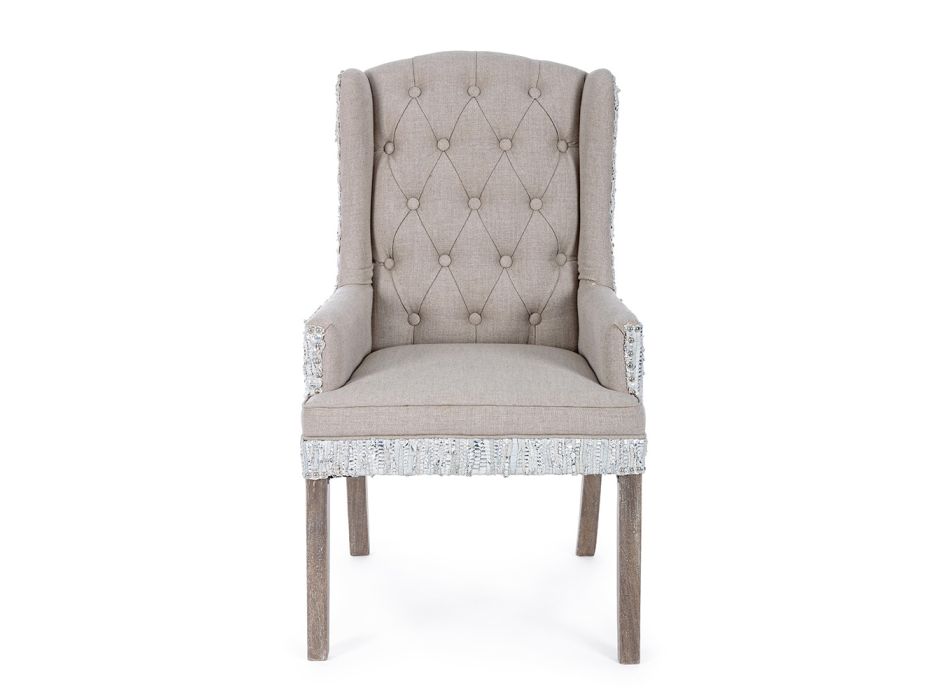 Armchair in Mango Wood, Linen and Leather with Studs Homemotion - Octavia