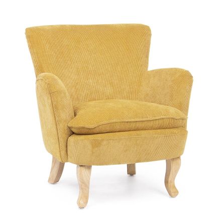 Pine Wood Armchair and Velvet Effect Seat Coste 4 Finishes - Molly Viadurini