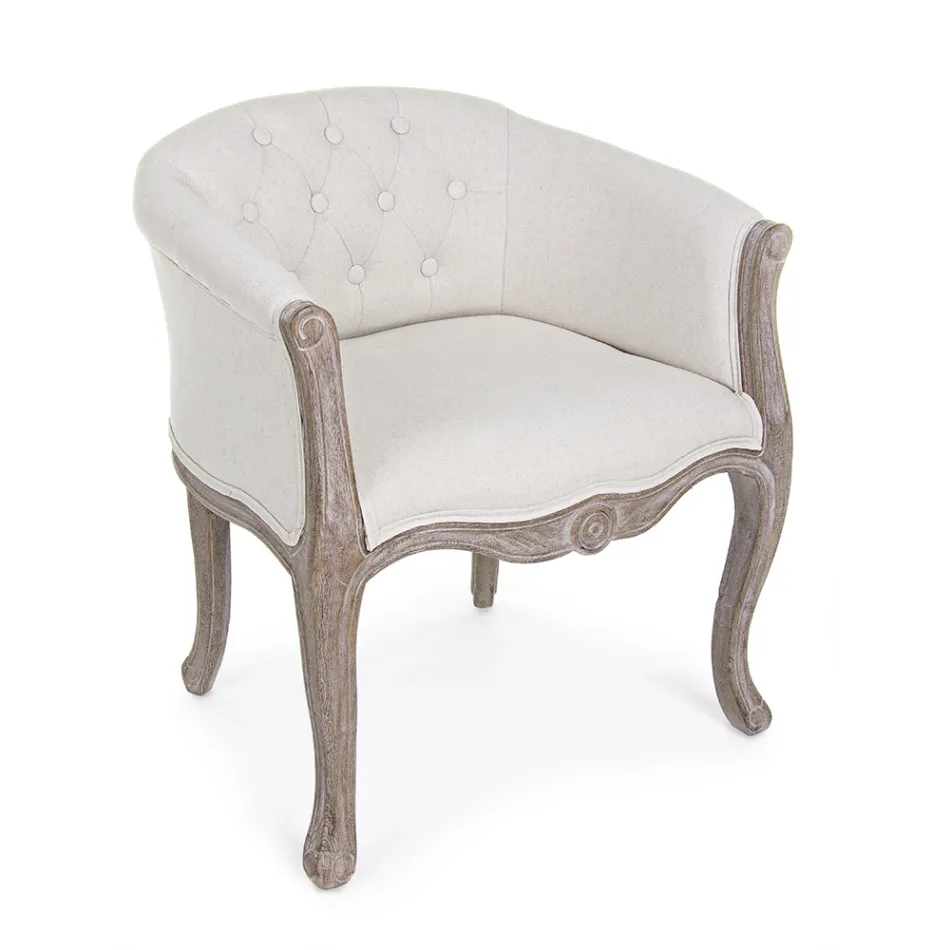 Wooden Armchair Seat in Natural Linen and Cotton Classic Design - Katen Viadurini