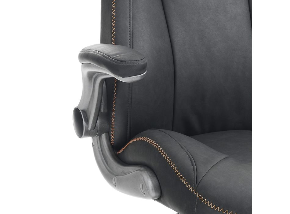 Armchair in Gray Synthetic Leather with Aged Effect - Renio Viadurini