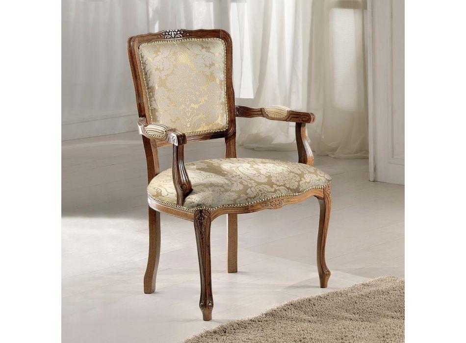 Armchair in Light Beige and Gold Flower Fabric Made in Italy - Stone Viadurini