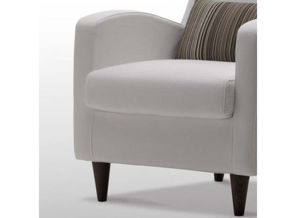 Armchair in White Fabric with Wooden Feet Made in Italy - Lorena Viadurini