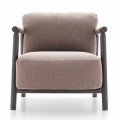 Fabric Armchair with Base in Ash Wood and Leather Made in Italy - Guava