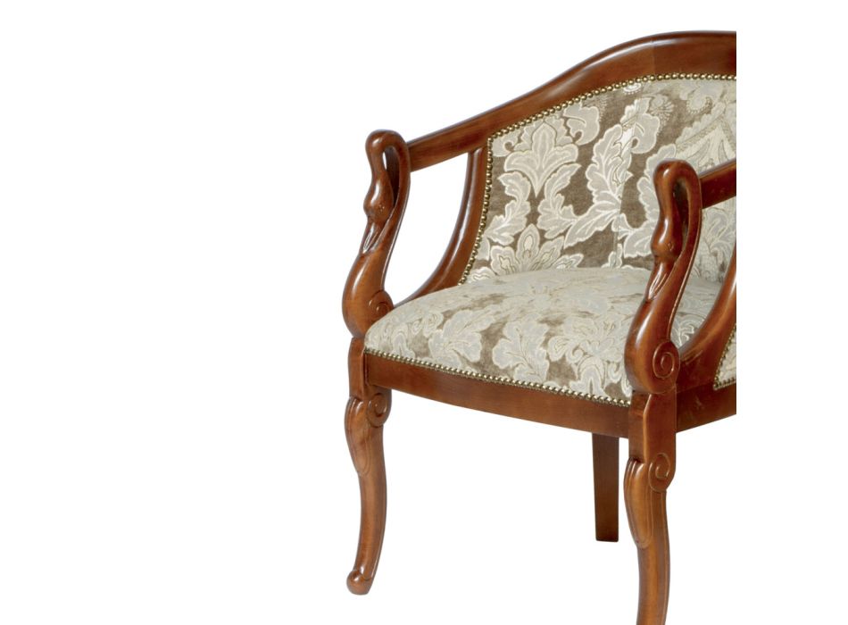 Armchair in Decorated Fabric and Patinated Walnut Structure Made in Italy - Citrino Viadurini