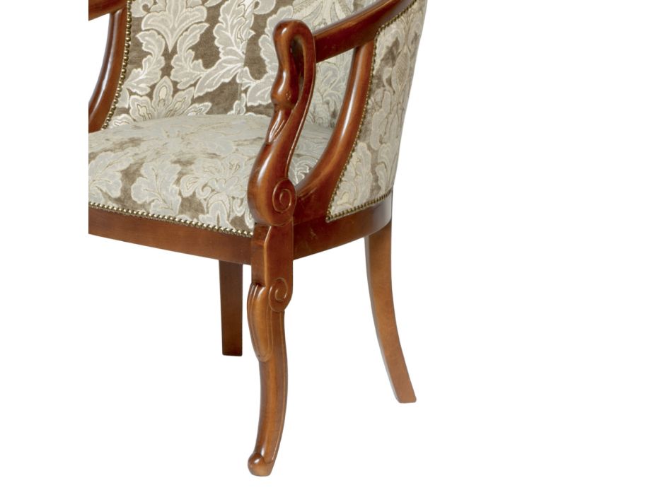 Armchair in Decorated Fabric and Patinated Walnut Structure Made in Italy - Citrino Viadurini