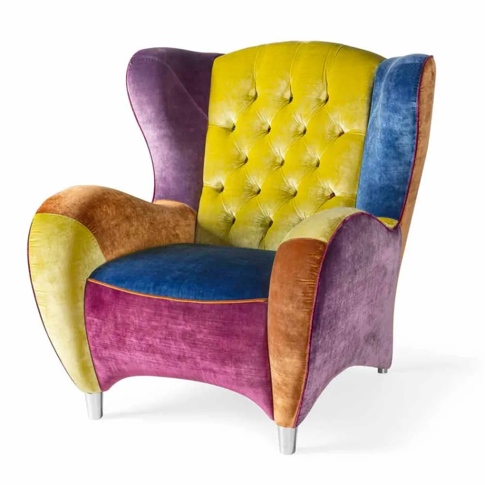 velvet armchair worked quilted and ribbed edge Schinke Viadurini