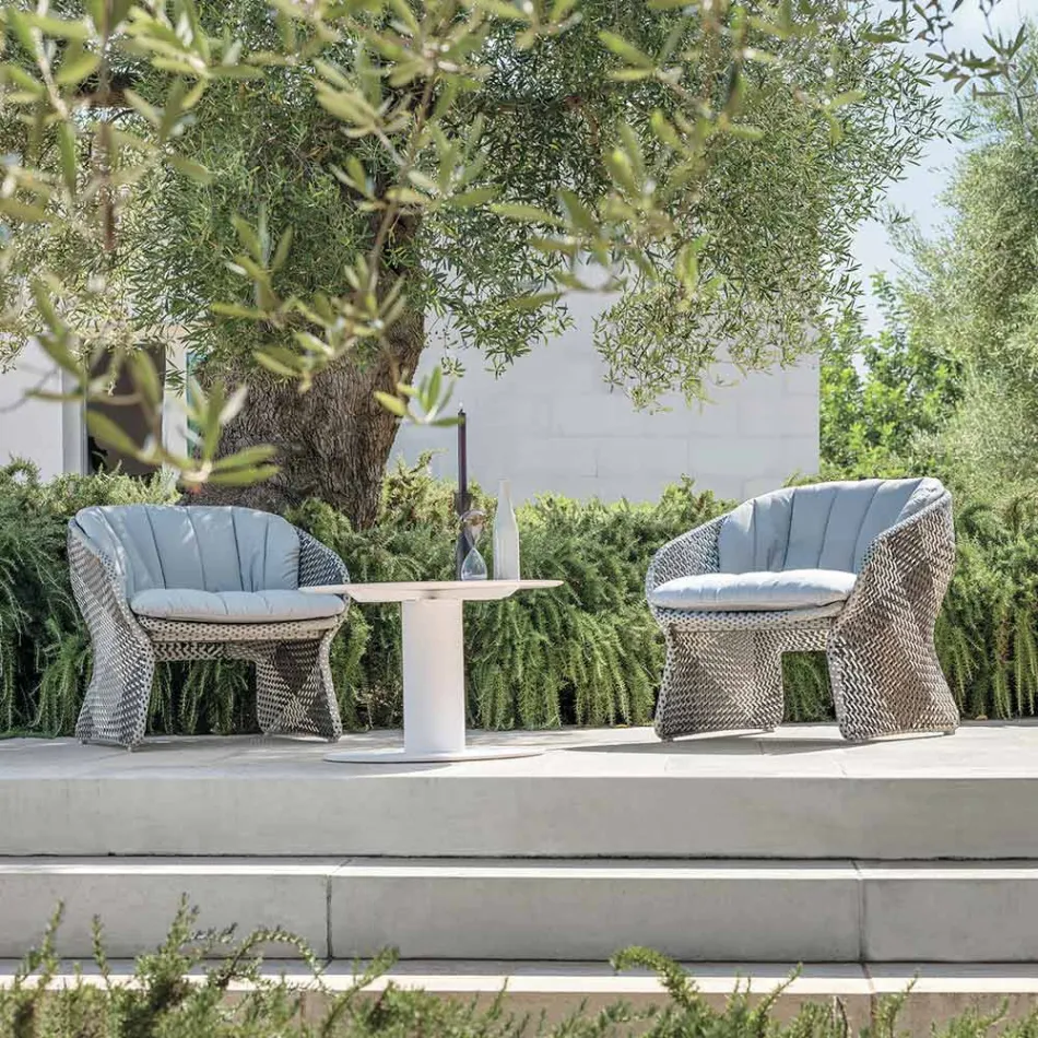 Upholstered Outdoor Lounge Armchair, in Synthetic Fiber - Maat by Varaschin Viadurini