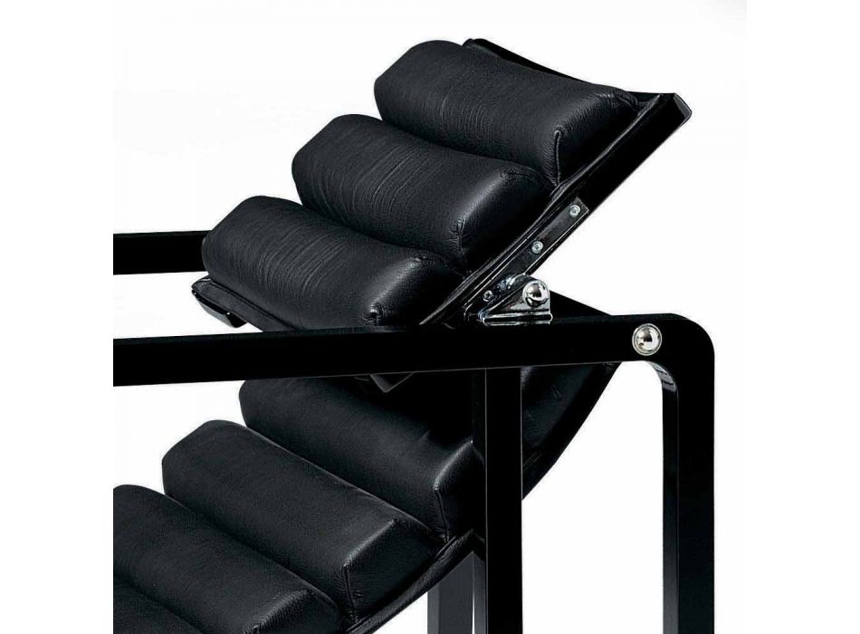 Modern Armchair in Glossy Black Lacquered Wood and Leather Made in Italy - Conga Viadurini
