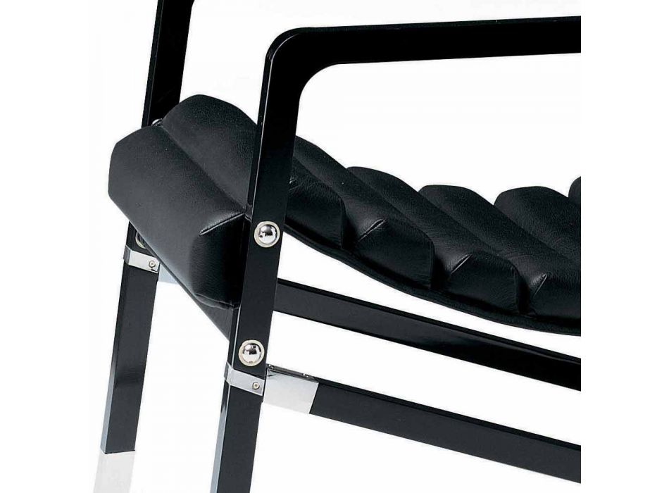 Modern Armchair in Glossy Black Lacquered Wood and Leather Made in Italy - Conga Viadurini