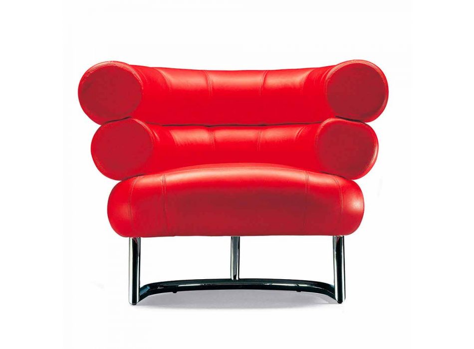 Modern Armchair Upholstered in Leather with Steel Base Made in Italy - Ostilio Viadurini