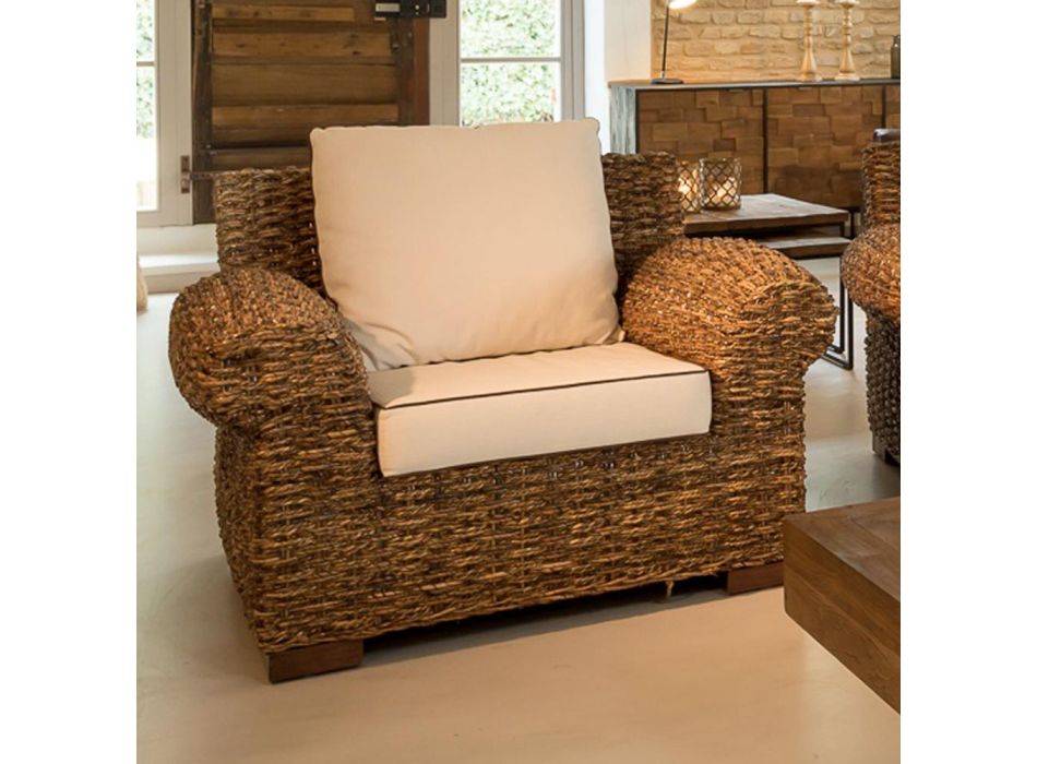 Outdoor Armchair in Abaca with Cushions Included - Lagertha Viadurini