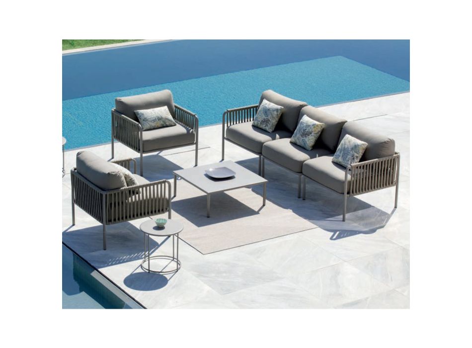 Outdoor Armchair in Steel and Rope with Cushions Made in Italy - Helga Viadurini