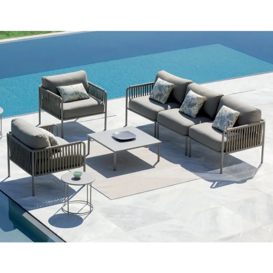 Outdoor Armchair in Steel and Rope with Cushions Made in Italy - Helga Viadurini
