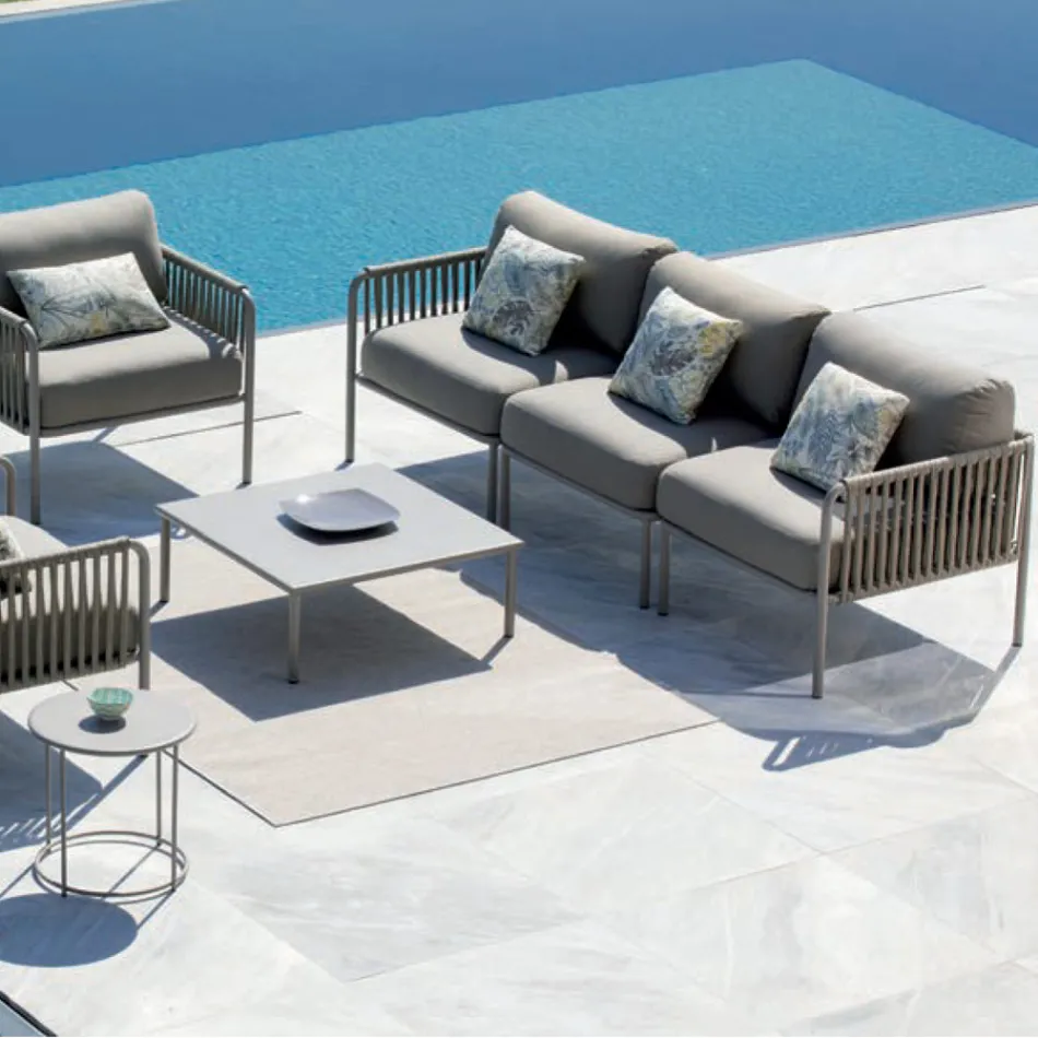 Outdoor Armchair in Galvanized Steel and Rope with Cushions Made in Italy - Helga Viadurini