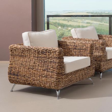 Outdoor Armchair in Banana Weaving with Cushions - Legolas Viadurini