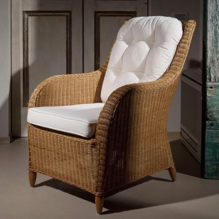Outdoor Wicker Armchair with Cushions Included - Kitsune Viadurini