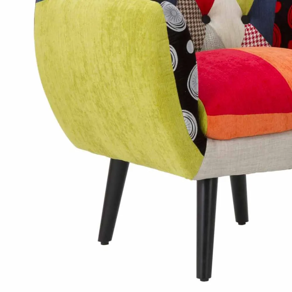 Modern Design Colored Patchwork Armchair in Fabric and Wood - Koria Viadurini