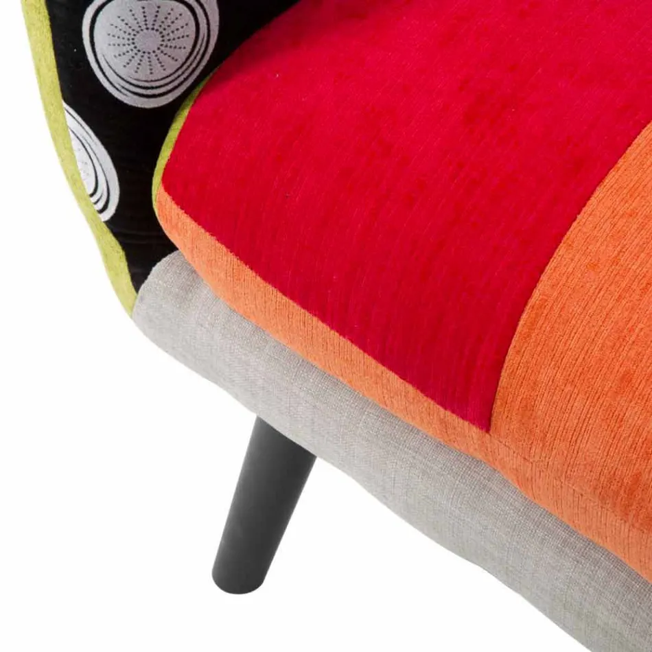 Modern Design Colored Patchwork Armchair in Fabric and Wood - Koria Viadurini