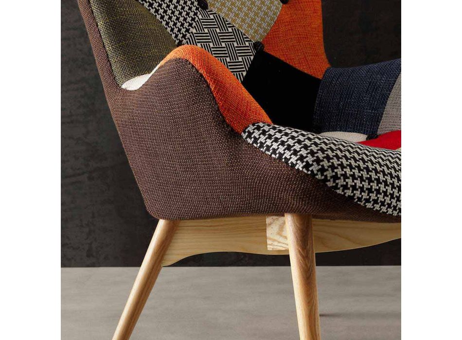 Multicolor patchwork armchair with Veronica solid wood legs Viadurini