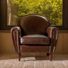 Indoor Armchair in Vintage Leather with Aged Effect Dark Brown - Stamp Viadurini