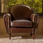 Indoor Armchair in Vintage Leather with Aged Effect Dark Brown - Stamp Viadurini