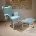 Armchair + pouf in wood and cotton blend fabric - Ailano