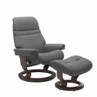 Reclining Leather Armchair with Headrest and Pouf - Stressless Sunrise Viadurini