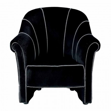 Lounge Armchair in Black Velvet with Contrast Stitching Made in Italy - Caster Viadurini