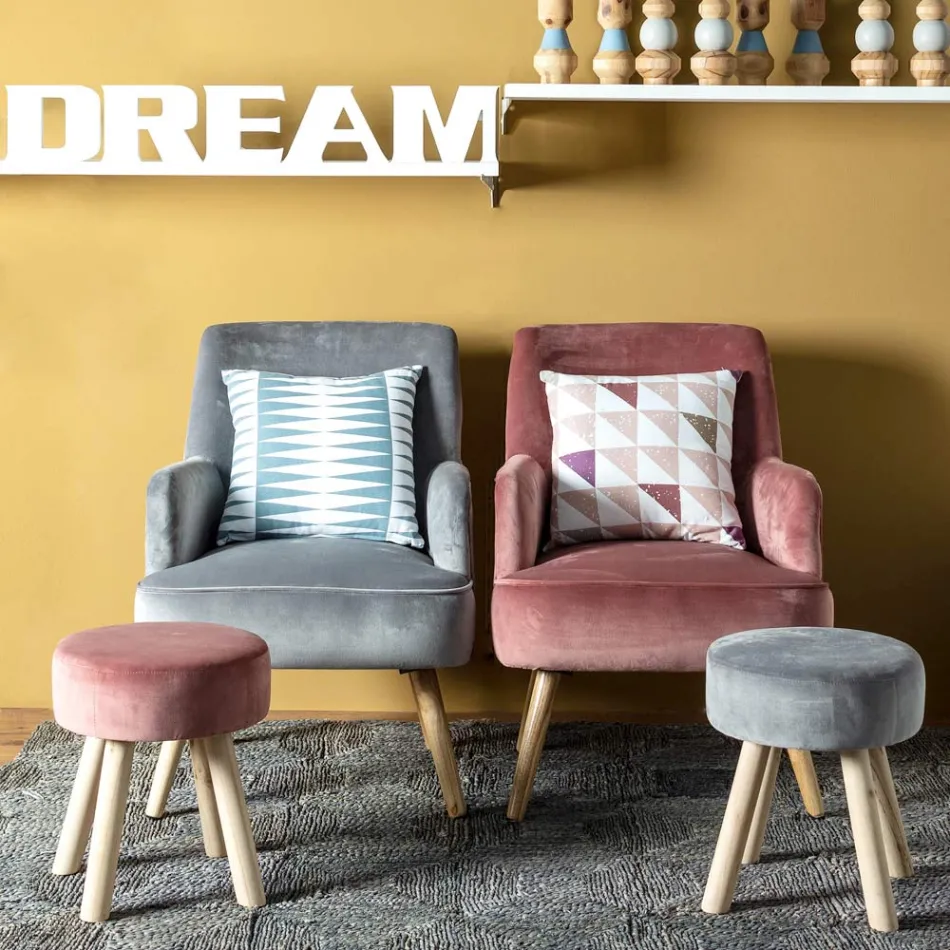 Living Room Armchair in Wood and Velvet Effect Scandinavian Design - Cinzio Viadurini