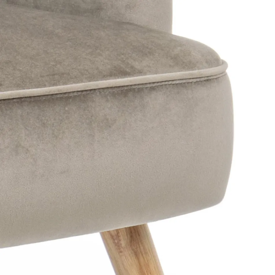 Living Room Armchair in Wood and Velvet Effect Scandinavian Design - Cinzio Viadurini