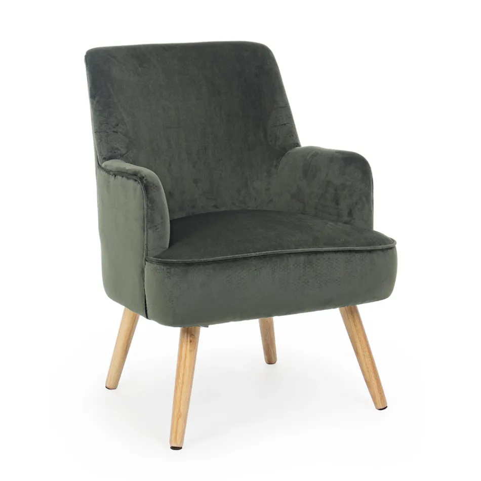 Living Room Armchair in Wood and Velvet Effect Scandinavian Design - Cinzio Viadurini