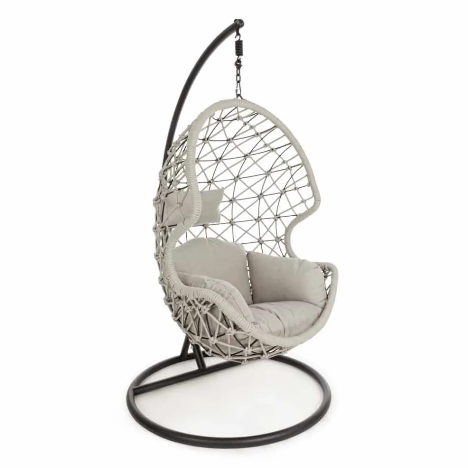 Suspended Outdoor Armchair in Woven Rope with Steel Base - Soy Viadurini