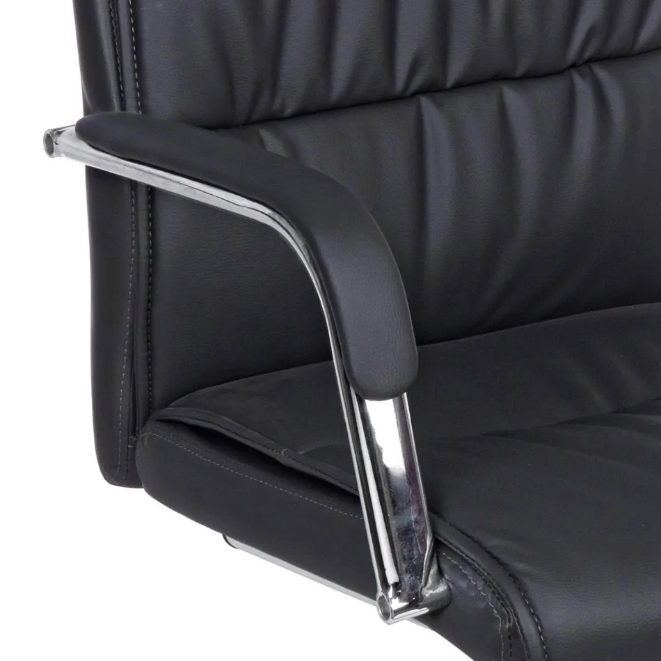 Sled Office Chair Steel and Eco-leather with Armrests 2 Pcs - Monaldo Viadurini