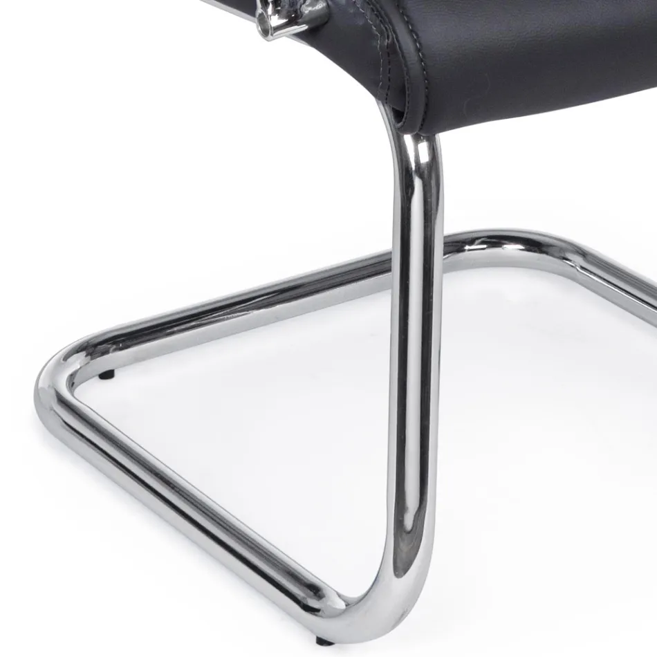 Sled Office Chair Steel and Eco-leather with Armrests 2 Pcs - Monaldo Viadurini