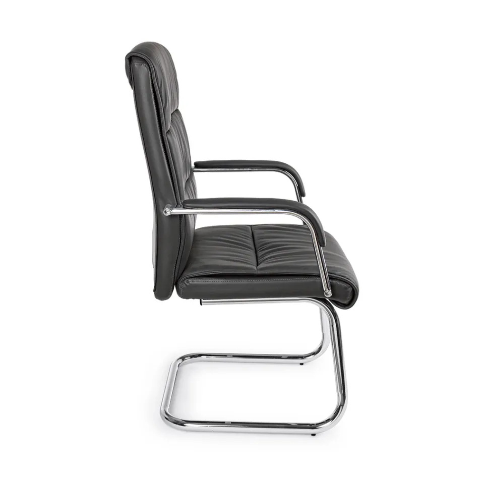 Sled Office Chair Steel and Eco-leather with Armrests 2 Pcs - Monaldo Viadurini