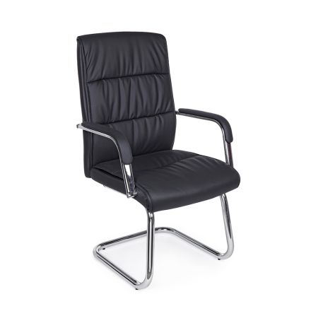 Sled Office Chair Steel and Eco-leather with Armrests 2 Pcs - Monaldo Viadurini