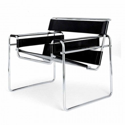 Leather Office Armchair with Chromed Steel Structure Made in Italy - Cefeo Viadurini