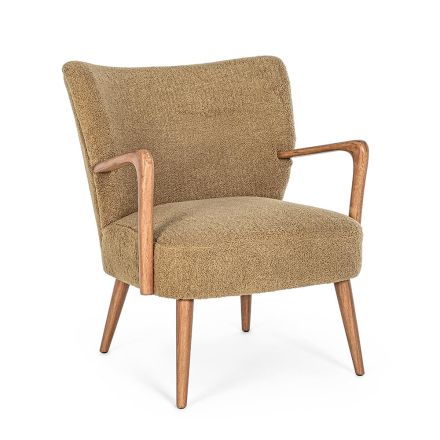 VIntage Armchair in Rubberwood and Wool Effect Seat and Armrests - Patrizia Viadurini