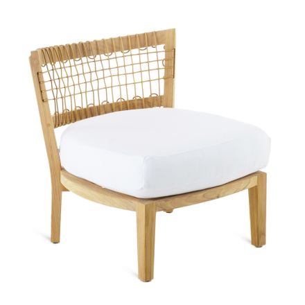Low Outdoor Armchair in Teak and WaProLace Made in Italy with Cushion - Oracle Viadurini