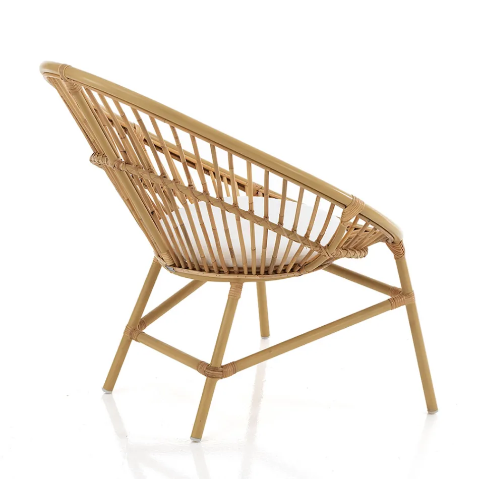 Outdoor and Indoor Armchair in Rattan and Cotton Cushion - Ecrire Viadurini