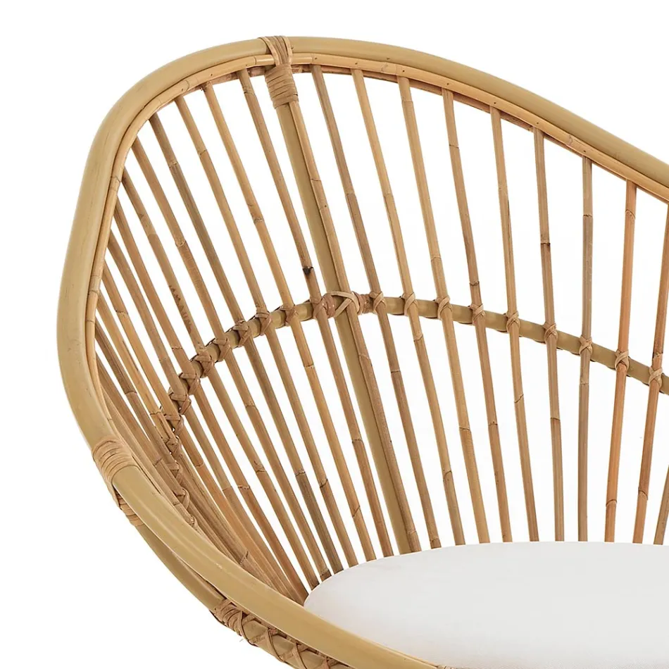 Outdoor and Indoor Armchair in Rattan and Cotton Cushion - Ecrire Viadurini