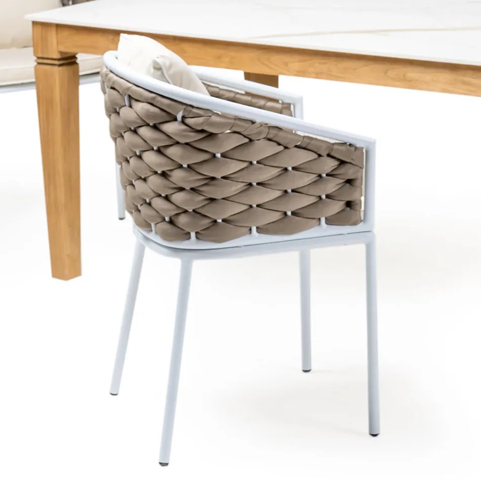 Outdoor armchair in aluminum and hand-woven Olefil fabric - Reda Viadurini