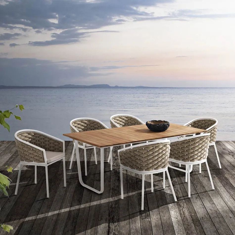 Outdoor armchair in aluminum and hand-woven Olefil fabric - Reda Viadurini
