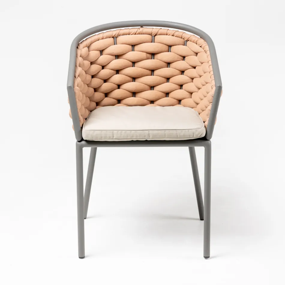 Outdoor armchair in aluminum and hand-woven Olefil fabric - Reda Viadurini