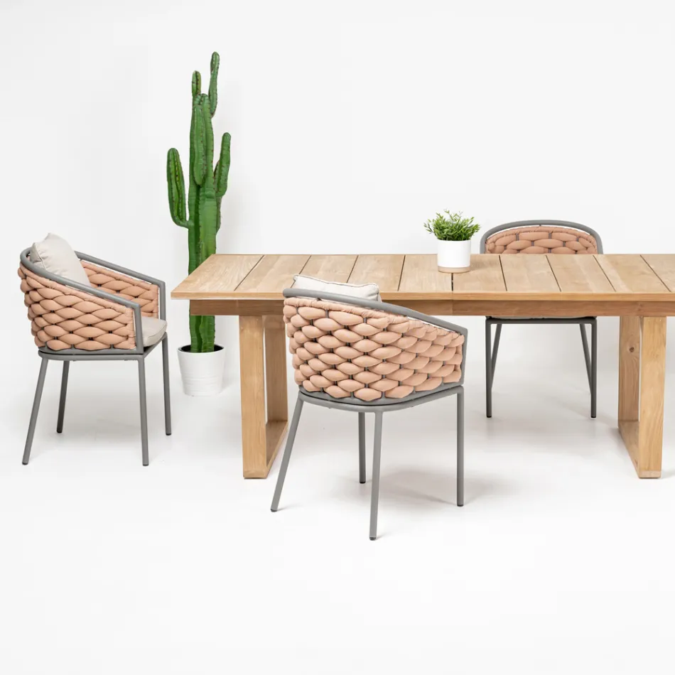 Outdoor armchair in aluminum and hand-woven Olefil fabric - Reda Viadurini