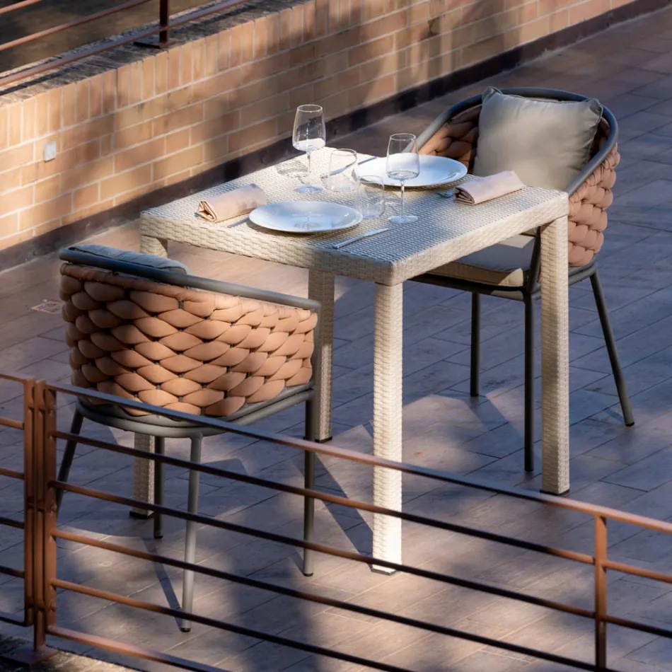 Outdoor armchair in aluminum and hand-woven Olefil fabric - Reda Viadurini