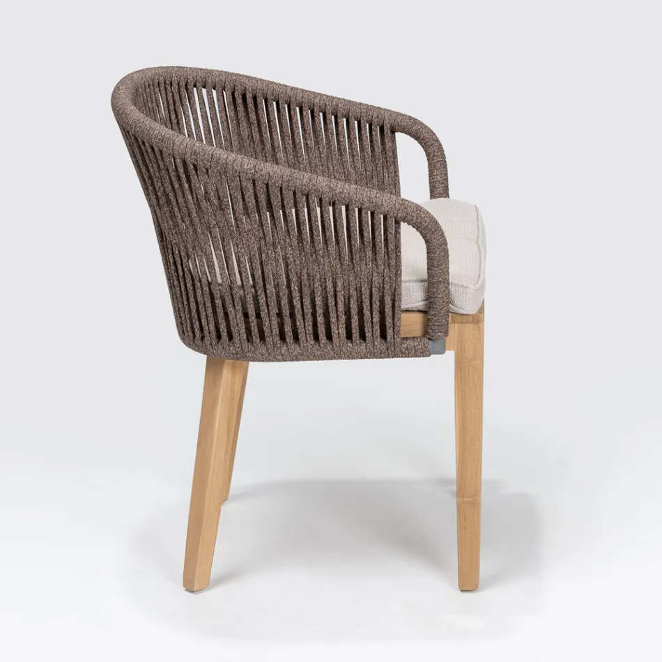 Outdoor Chair in Teak and Polyethylene Weave with Cushion - Jhon Viadurini