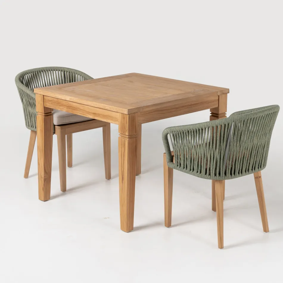 Outdoor Armchair in Teak and Polyethylene Weaving - Jhon Viadurini