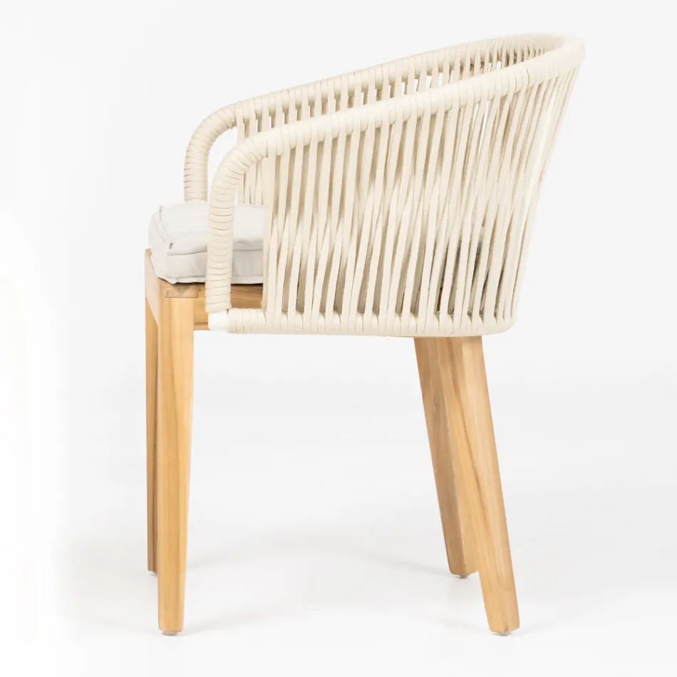 Outdoor Chair in Teak and Polyethylene Weave with Cushion - Jhon Viadurini